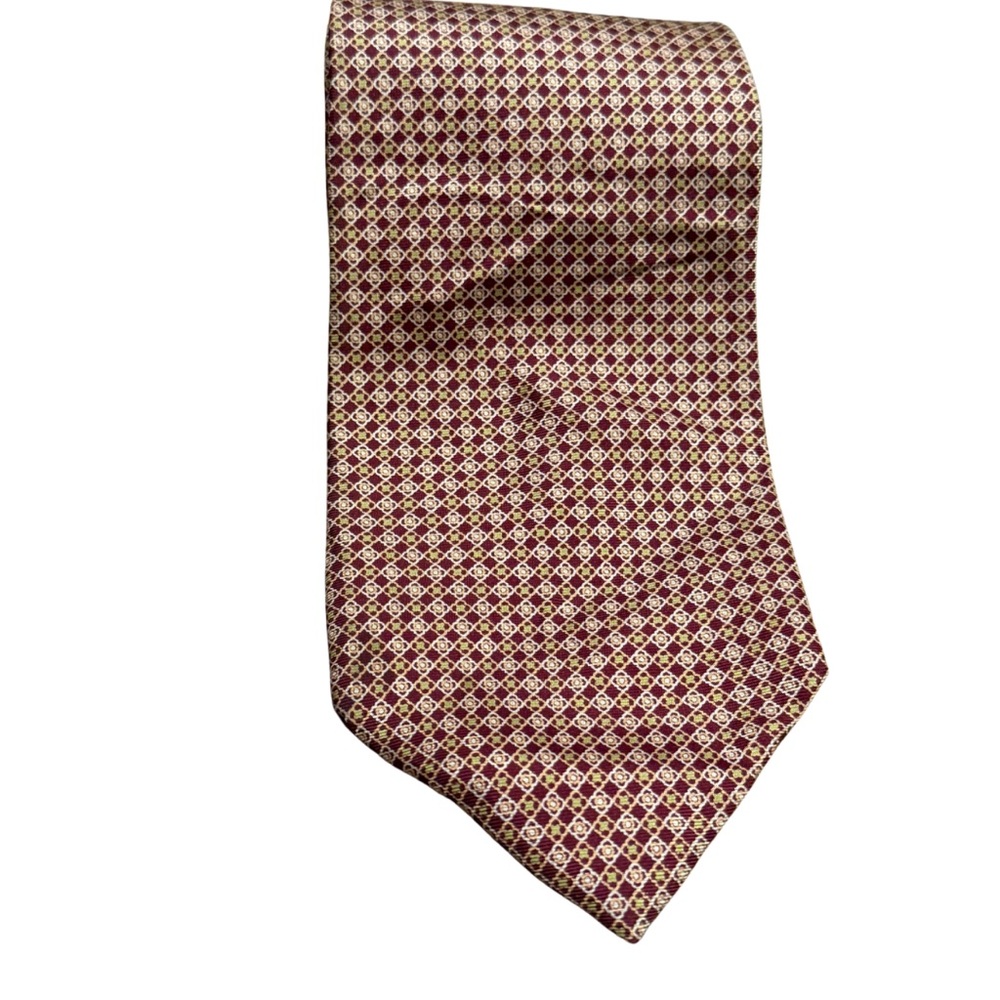 Vintage Silk Necktie Burgundy Gold Geometric Made in USA Classic Style